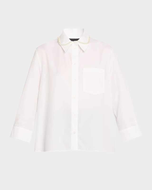Embellished Cropped Masculine Button-Front Shirt